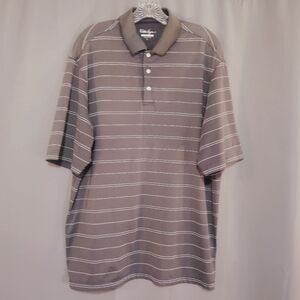 Walter Hagan Men's L Hydro-Dri Gray Stripe Polo Golf Shirt Logo on Sleeve